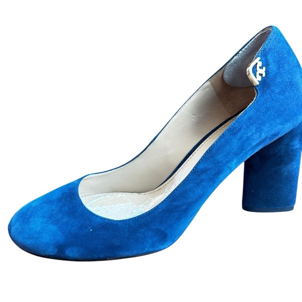 Tory Burch Elizabeth 85mm Round Toe Block Heel Pumps Blue Suede Size 10.5​ - Picture 2 of 13